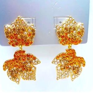 BAUBLEBAR Tiered Earrings Maple Leaf Ombre Rhinestones “Be-Leaf In Yourself”